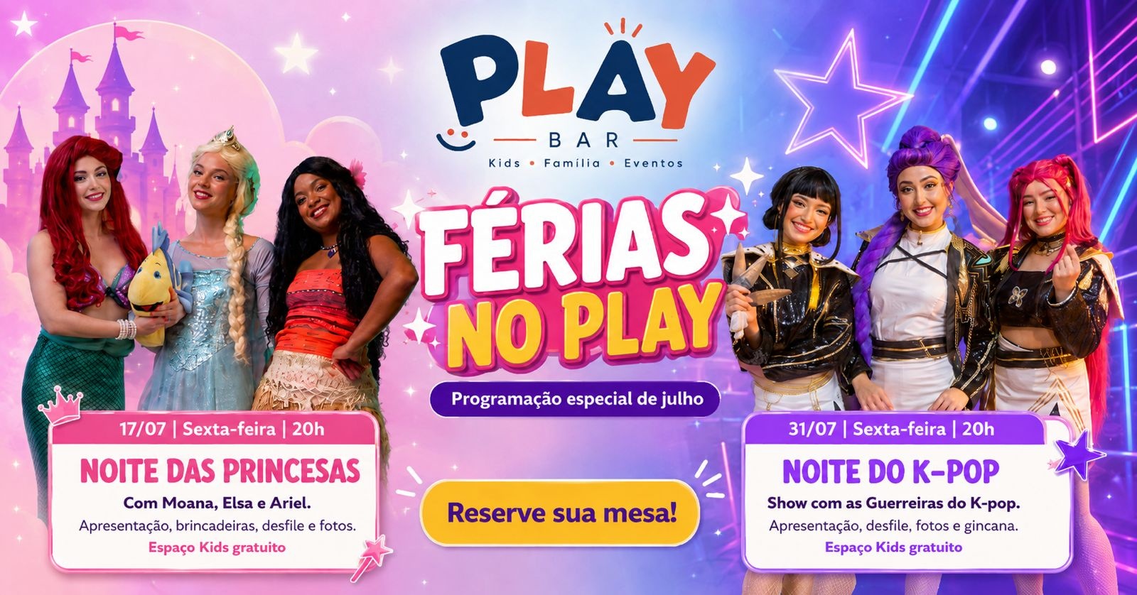 FÉRIAS NO PLAY BAR! Noite das Pricesas e Noite do kpop - Belo Horizonte, MG