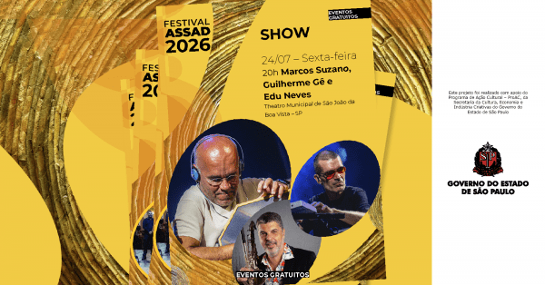 Imagem do evento Show Marcos Suzano, Guilherme Gê e Edu Neves | Festival Assad 2026