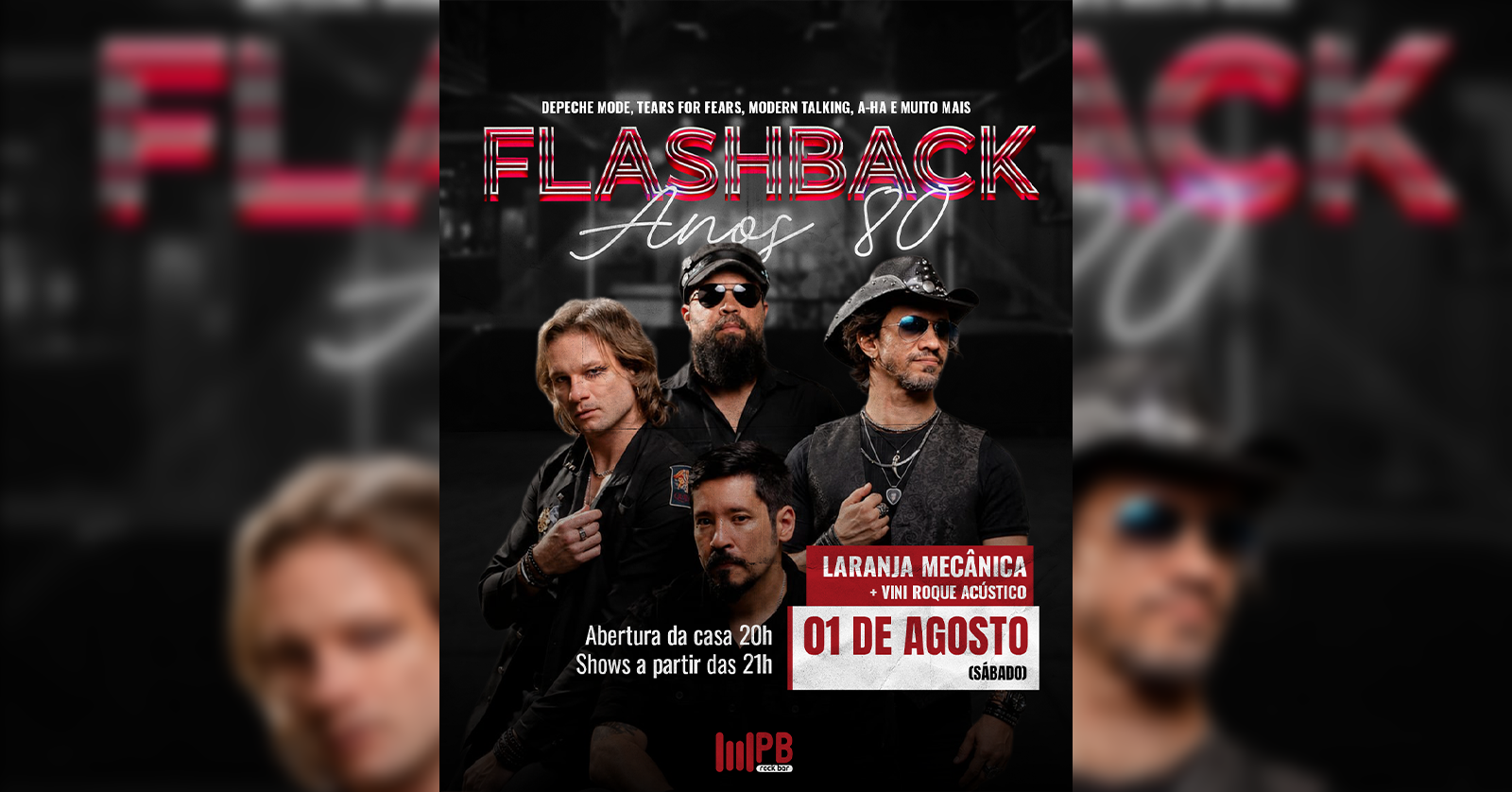 Image for the event: FLASHBACK ANOS 80 - LARANJA MECÂNICA + Vini Roque Acústico