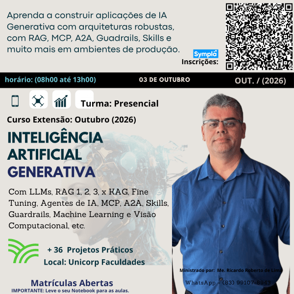 Imagem do evento Curso Extensão em Inteligência Artificial Generativa com RAG, Fine Tuning e Agentes de IA, Skills.