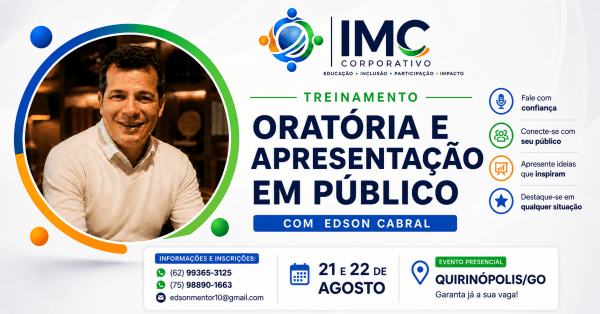 Imagem do evento TREINAMENTO - ORATÓRIA E APRESENTAÇÃO EM PÚBLICO (TURMA II)