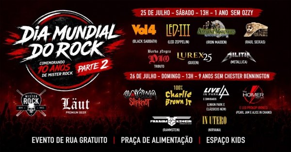 Imagem do evento 25 e 26/07 - Dia Mundial do Rock - Parte 2: Iron Maiden, Slipknot, Queen, Linkin Park, Sabbath