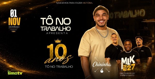 Imagem do evento TNT 10 Anos com Chininha | 01NOV (DOM) | Tô no Trabalho