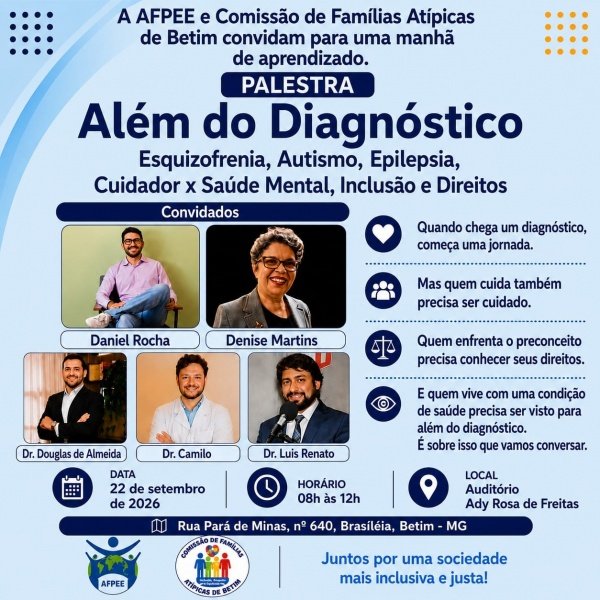 Imagem do evento ALÉM DO DIAGNÓSTICO: Esquizofrenia,  Autismo,  Epilepsia, Cuidador e Saúde Mental