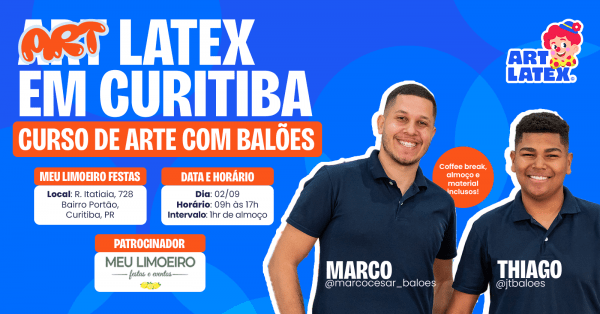 Imagem do evento ART LATEX EM CURITIBA - CURSO DE ARTE COM BALÕES COM A DUPLA MARCO CESAR E THIAGO LOPES JT