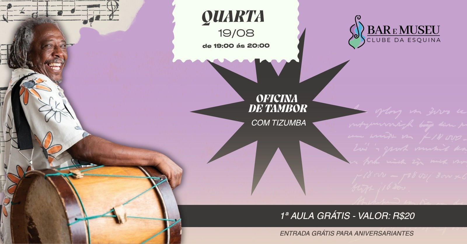 OFICINA DE TAMBOR COM O MESTRE MAURICIO TIZUMBA