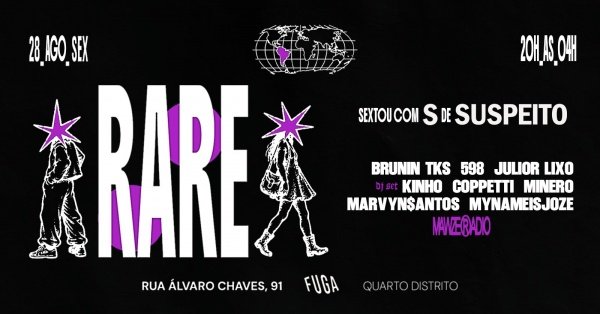 Capa de 28.08 | RARE apresenta: SEXTÔU COM S DE SUSPEITO no FUGA