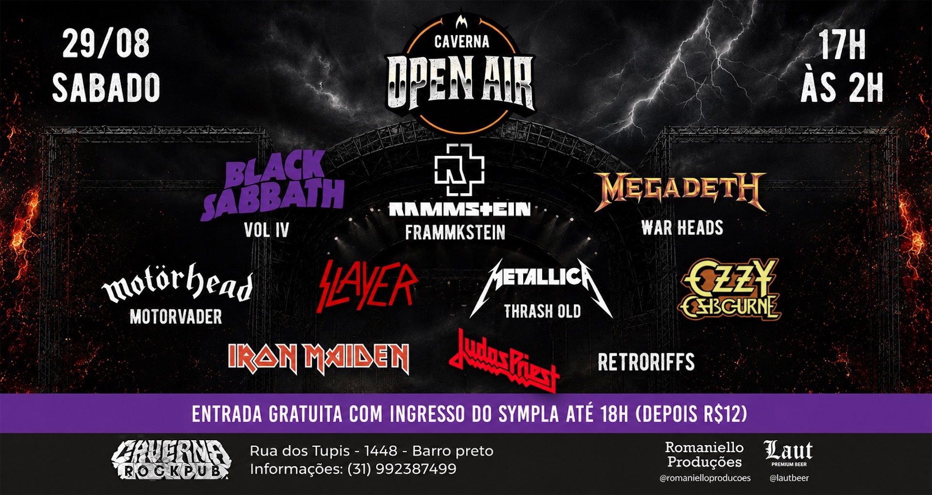 29.08 - Caverna Open Air: Rammstein, Black Sabbath, Megadeth, Slayer, Metallica e mais!
