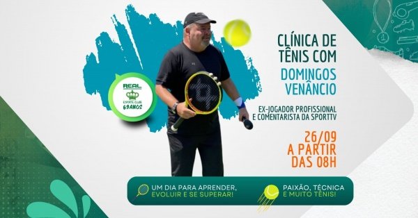 Imagem do evento CLÍNICA DE TÊNIS REAL 2026 - DOMINGOS VENÂNCIO