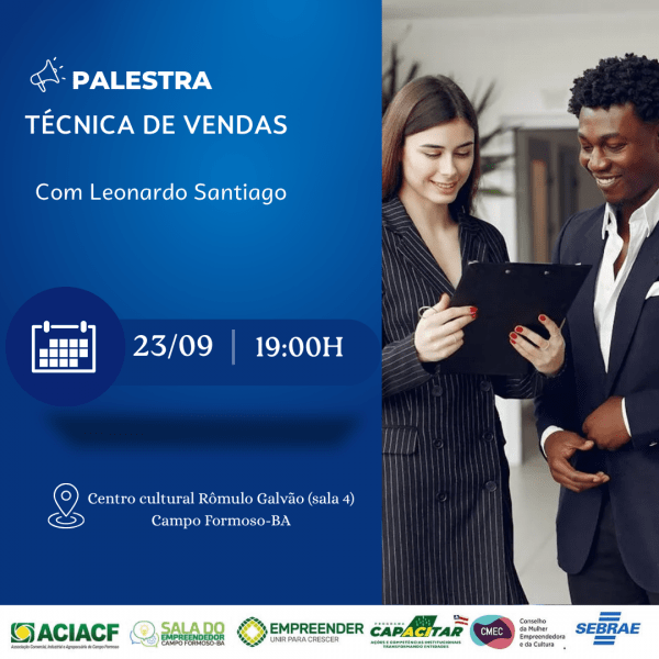 Imagem do evento PALESTRA: TÉCNICA DE VENDAS