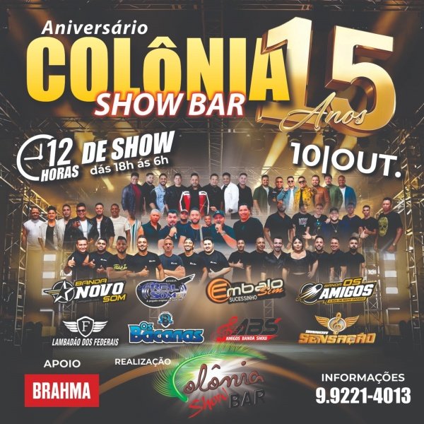 Imagem do evento Aniversario Colonia Show Bar 15 anos