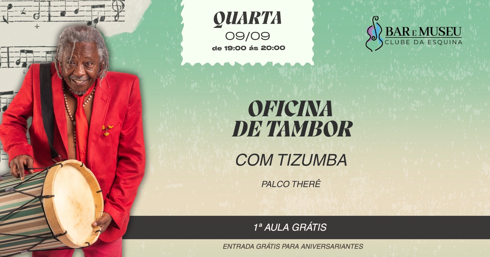 OFICINA DE TAMBOR COM O MESTRE  - MAURICIO TIZUMBA VOZ E VIOLAO - CLUBE DA ESQUINA