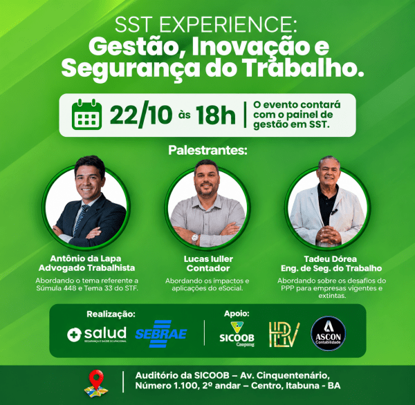 Imagem do evento SST EXPERIENCE: Gestão, Inovação e Segurança do Trabalho.