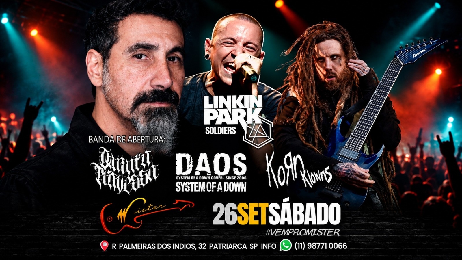 LINKIN PARK + SYSTEM OF A DOWN + KORN | MISTER ROCK IN SAMPA | 26/09-SAB