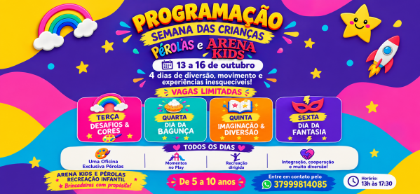 Imagem do evento SEMANA DAS CRIANÇAS ARENA KIDS E PÉROLAS
