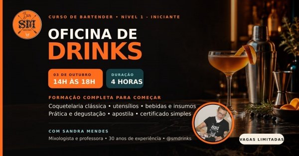 Imagem do evento OFICINA DE DRINKS Curso de Bartender  Nível 1: Iniciante
