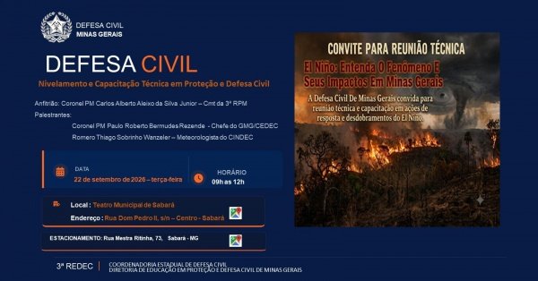 Imagem do evento NIVELAMENTO E CAPACITAÇÃO TÉCNICA  EM PROTEÇÃO E DEFESA CIVIL - SABARÁ/MG