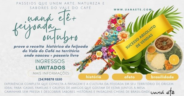 Imagem do evento PASSEIO LIVRE + FEIJOADA : INGRESSO UANÁ ETÊ EXPERIÊNCIA COMPLETA - 01 A 05 DE OUTUBRO DE 2026