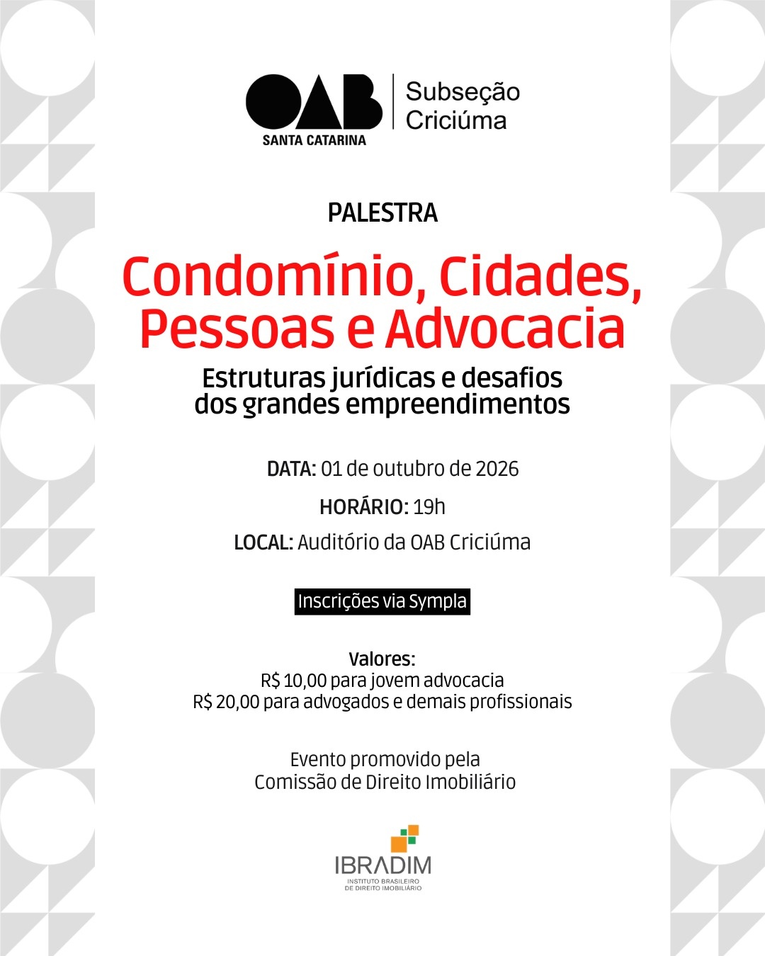 Palestra Condomínio, Cidades, Pessoas e Advocacia.