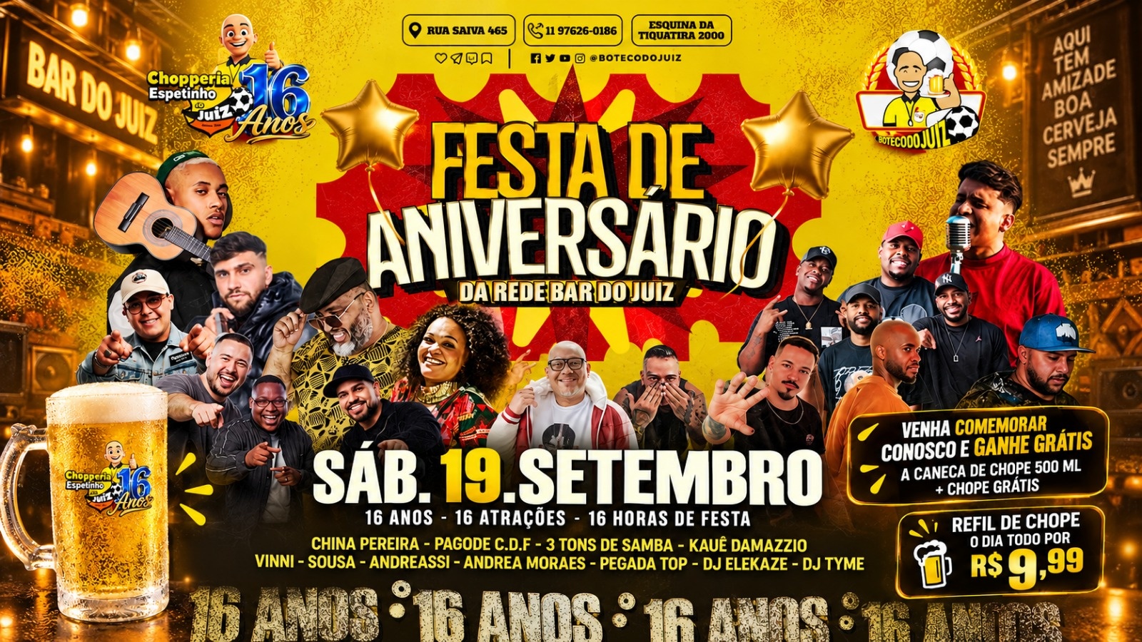 BOTECO DO JUIZ - FESTA DE ANIVERSÁRIO DO JUIZ: ESPECIAL 16 ANOS | SÁB - 19/09
