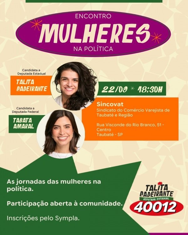 Imagem do evento TABATA E TALITA: MULHERES NA POLÍTICA