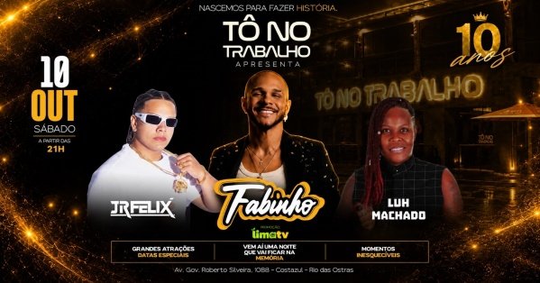 Imagem do evento TNT 10 Anos com Fabinho | 10OUT (SAB) | Tô no Trabalho