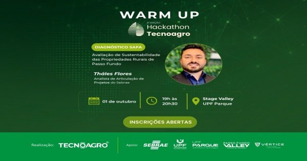 Imagem do evento Warm Up Hackathon Tecnoagro: Diagnóstico SAFA: Avaliação da Sustentabilidade Rural de Passo Fundo.