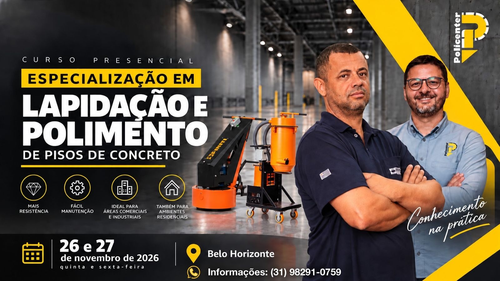 Curso Presencial Especialização em Lapidação e Polimento de Pisos de Concreto em BH - Novembro 2026