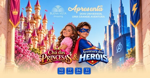 Imagem do evento Tarde das Princesas e Aventura dos Herois - Mês das Crianças | Buena Vista Shopping