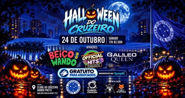 Imagem do evento Halloween do Cruzeiro 2026: Beiço do Wando, Official Hits e Galileo Queen