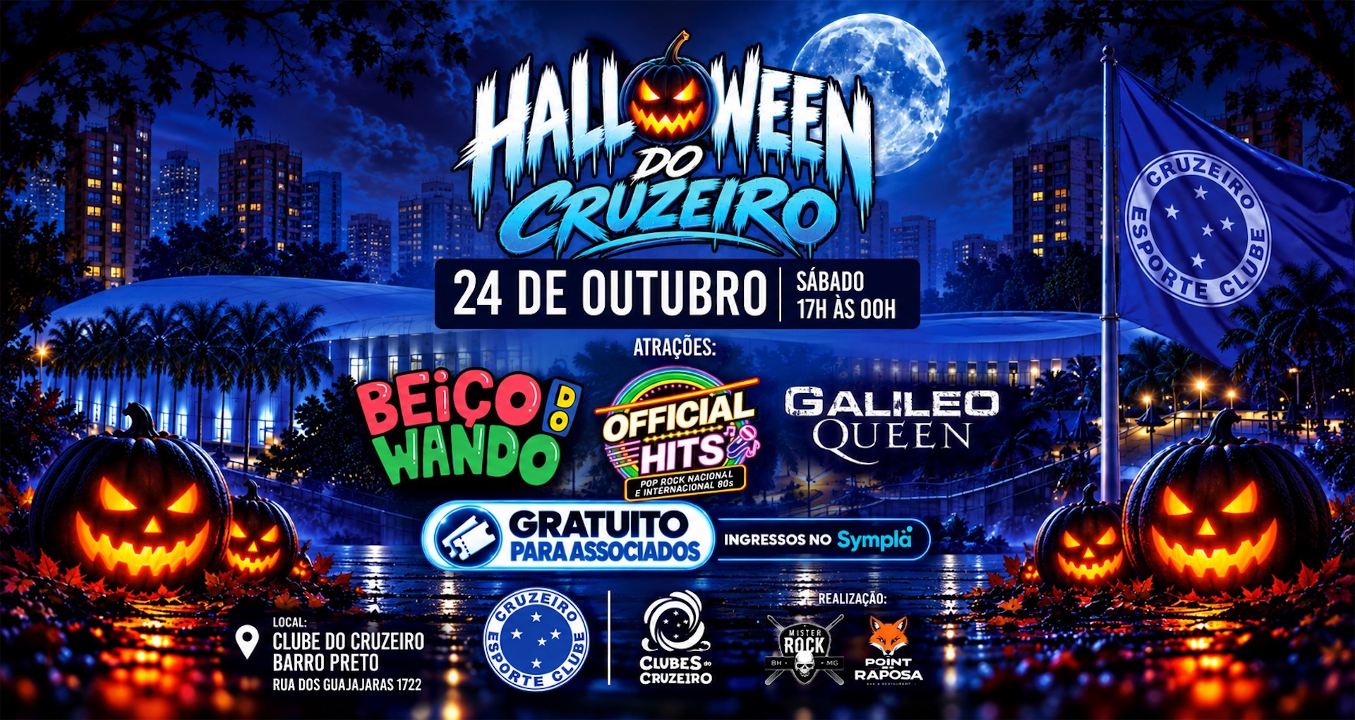 Halloween do Cruzeiro 2026: Beiço do Wando, Official Hits e Galileo Queen