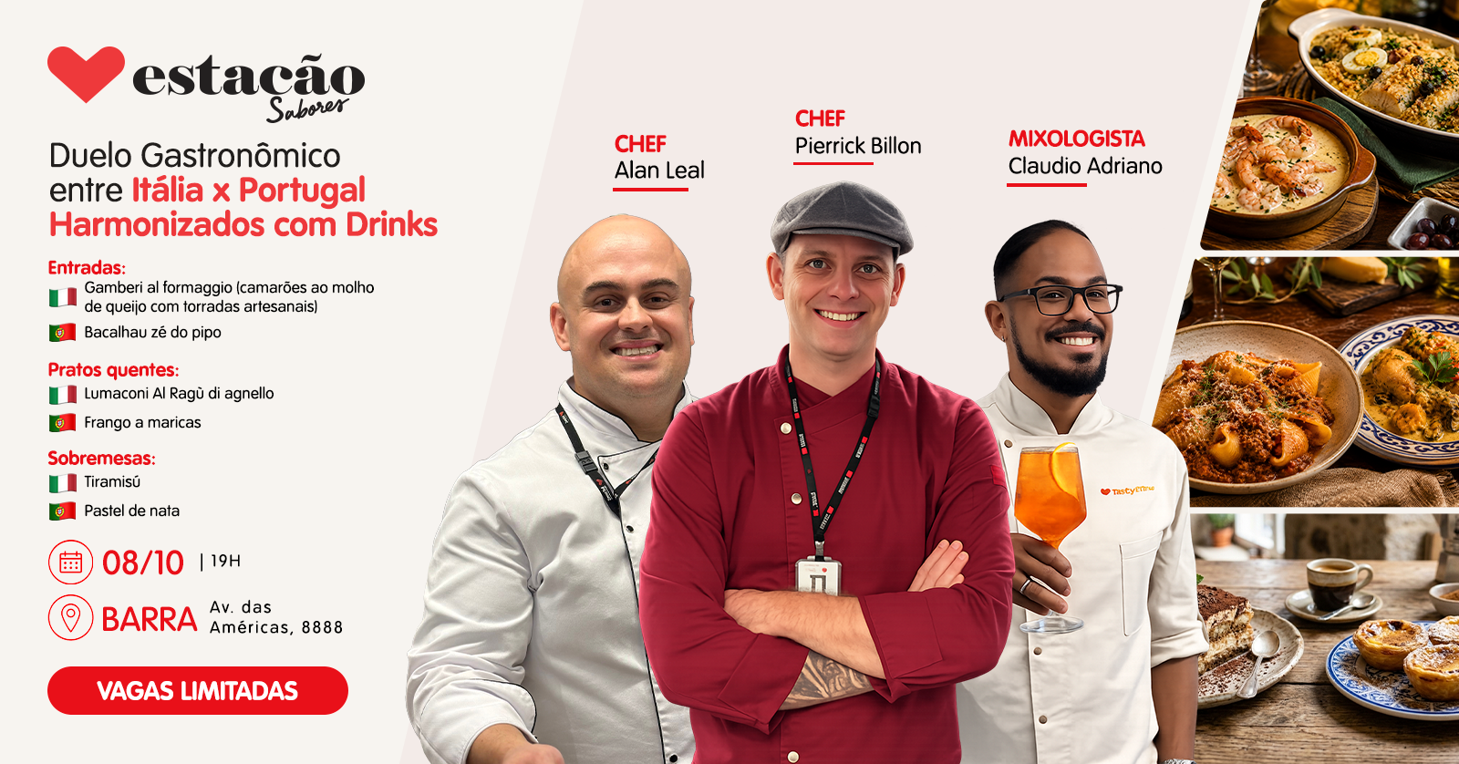 Duelo Gastronômico entre Itália x Portugal Harmonizados com Drinks