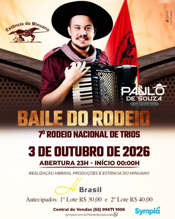 Imagem do evento Paulo de Souza  dia 03/10 no Baile do 7º  Rodeio Nacional de Trios na Estância do  Minuano