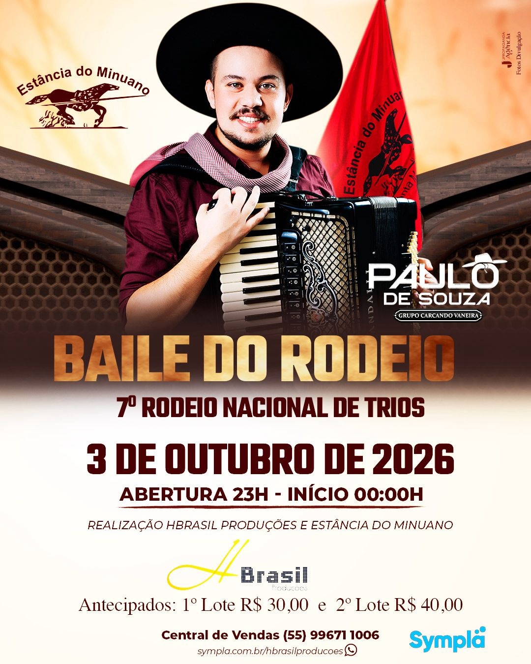 Paulo de Souza dia 03/10 no Baile do 7º Rodeio Nacional de Trios na Estância do Minuano