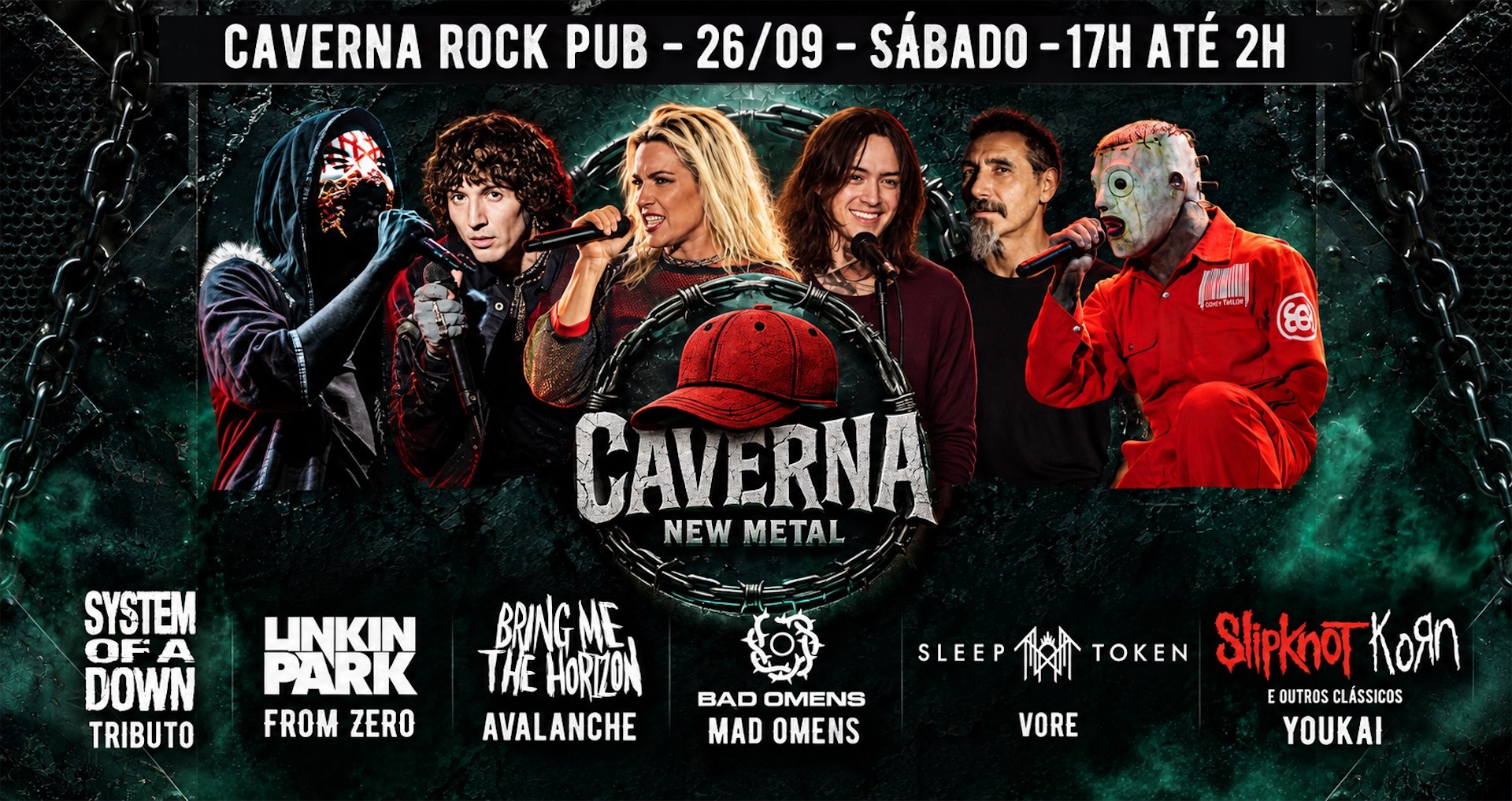 26.09 - Caverna New Metal: Sleep Token, Linkin Park, System of Down, Bring Me To Horizon e mais