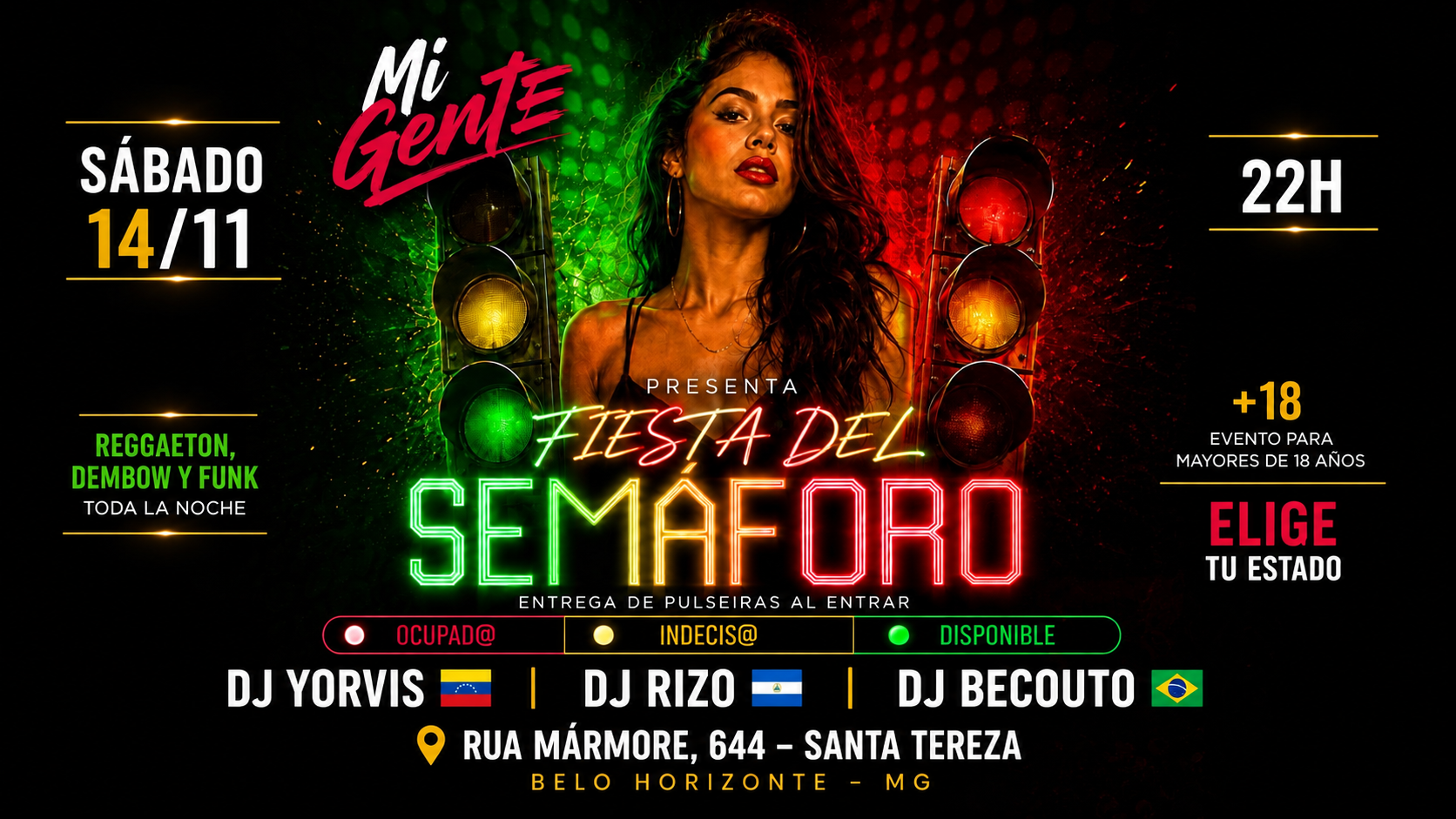 Imagem da fonte — MI GENTE: FIESTA DEL SEMÁFORO | 14/11 SÁBADO - 22H NO SANTÊ
