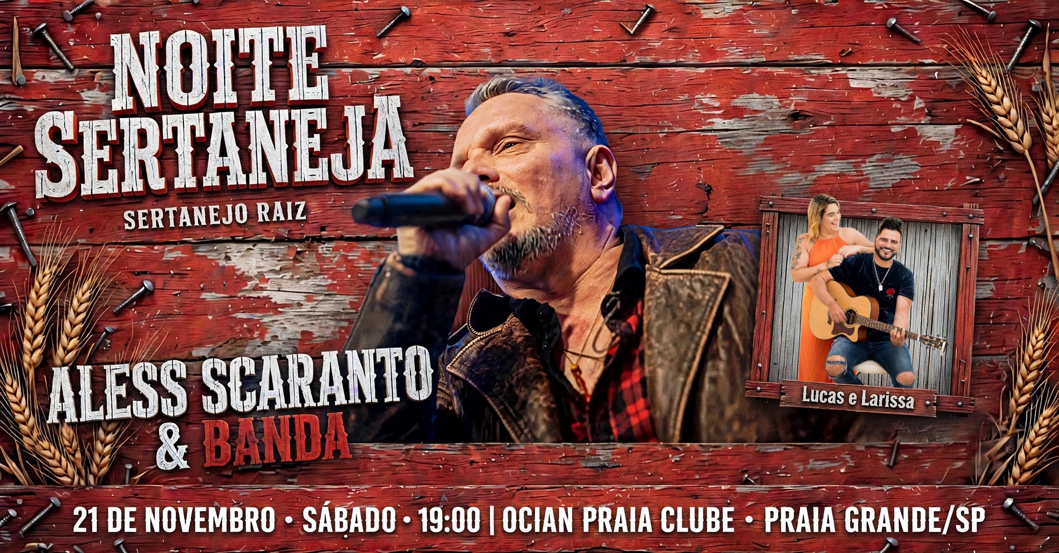 Noite Sertaneja - Sertanejo Raiz ! Aless Scaranto - Lucas e Larissa - Praia Grande, SP