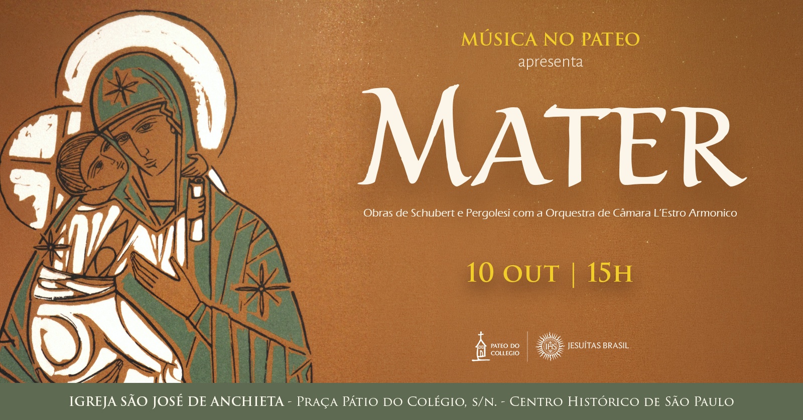 Música no Pateo apresenta Mater Obras de Schubert e Pergolesi