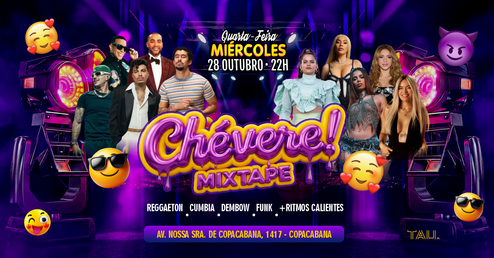Imagem da fonte — Fiesta Latina ¡CHÉVERE! | Quarta-feira 28 outubro | Copacabana | TAU