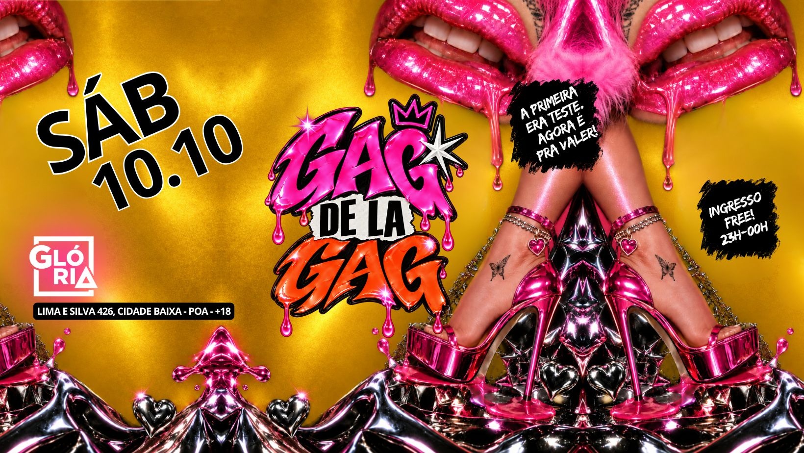 Imagem da fonte — GAG DE LA GAG - A primeira foi teste. Agora é valendo! SÁBADO 10.10 no Clube Glória - Porto alegre