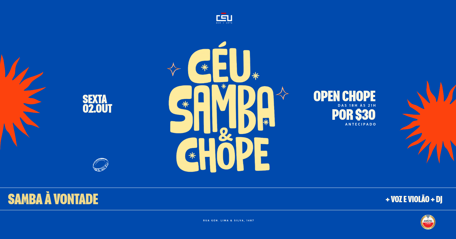 Céu Samba e Chope // 02 de Outubro // Roda Samba a Vontade + Alemão Douglas + DJ