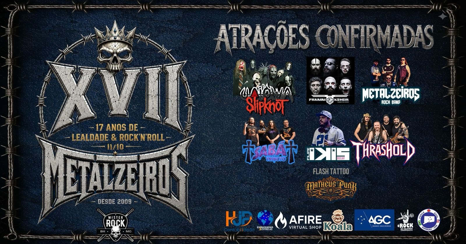 Imagem da fonte — 11.10 - Metalzeiros 17 anos - Slipknot, Metallica, Black Sabbath, Slayer, Rammstein e muito mais