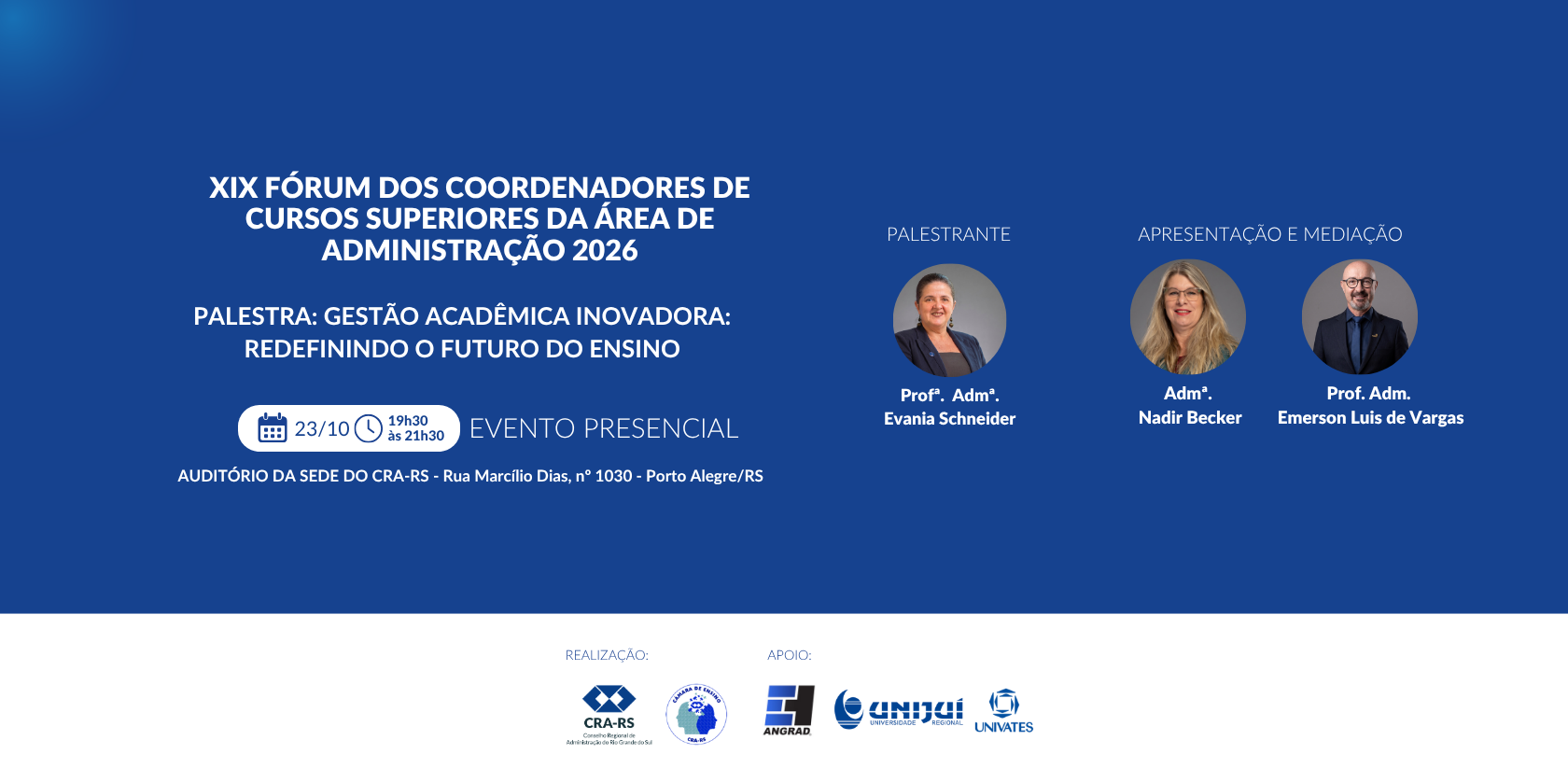 Imagem da fonte — XIX FÓRUM DOS COORDENADORES DE CURSOS SUPERIORES DA ÁREA DE ADMINISTRAÇÃO E GESTÃO 2026