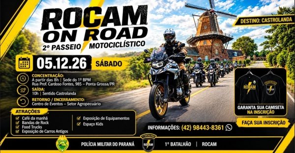 Imagem do evento ROCAM ON ROAD - PASSEIO MOTOCICLÍSTICO - 1º BPM