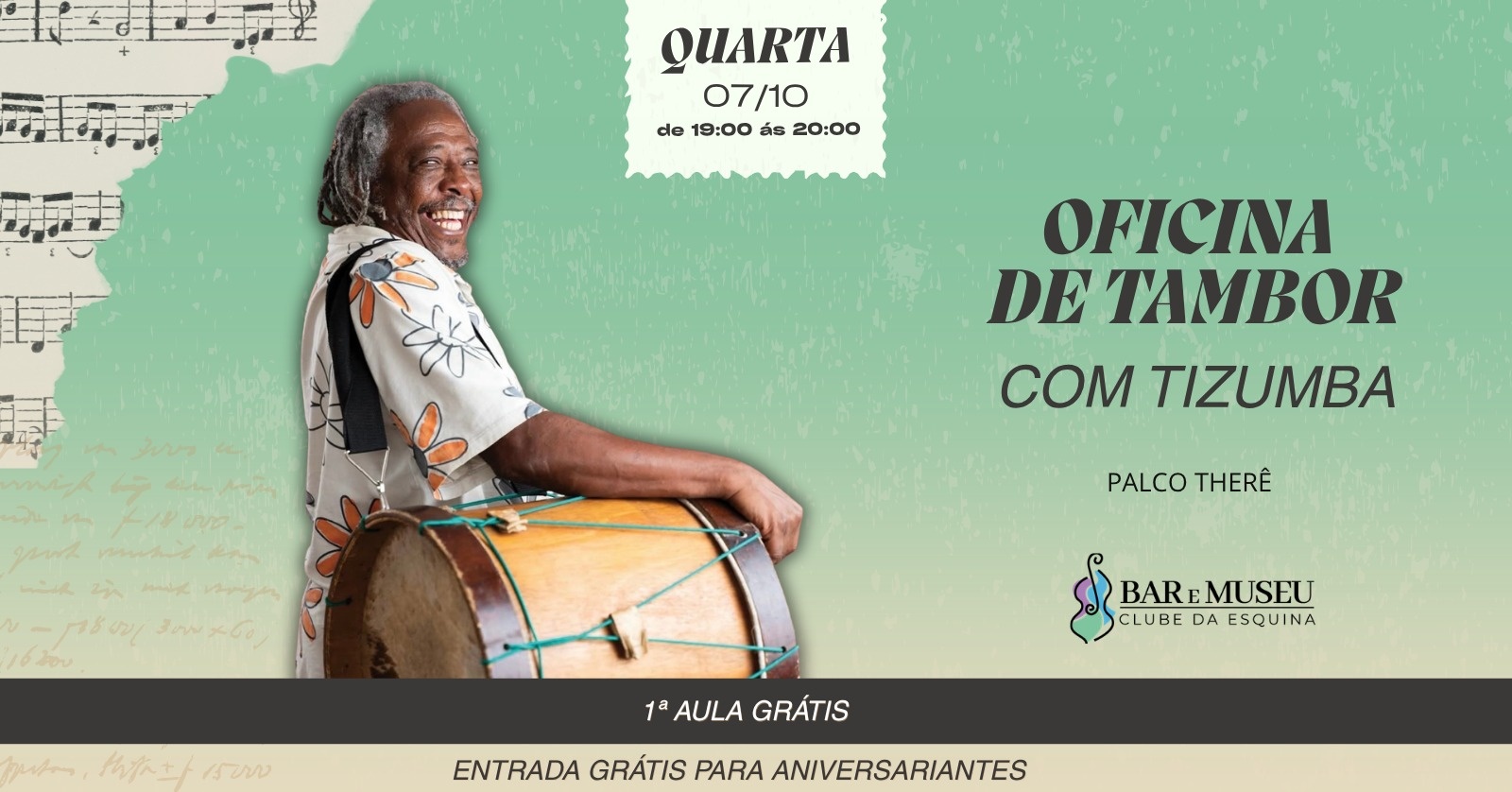 OFICINA DE TAMBOR COM O MESTRE MAURICIO TIZUMBA - CLUBE DA ESQUINA 