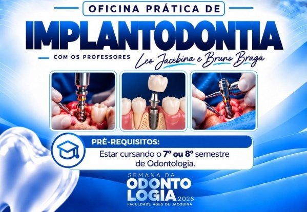 Imagem do evento OFICINA PRÁTICA DE IMPLANTODONTIA- SEMANA DA ODONTOLOGIA 2026 com DR. LEO JACOBINA e DR. BRUNO BRAGA