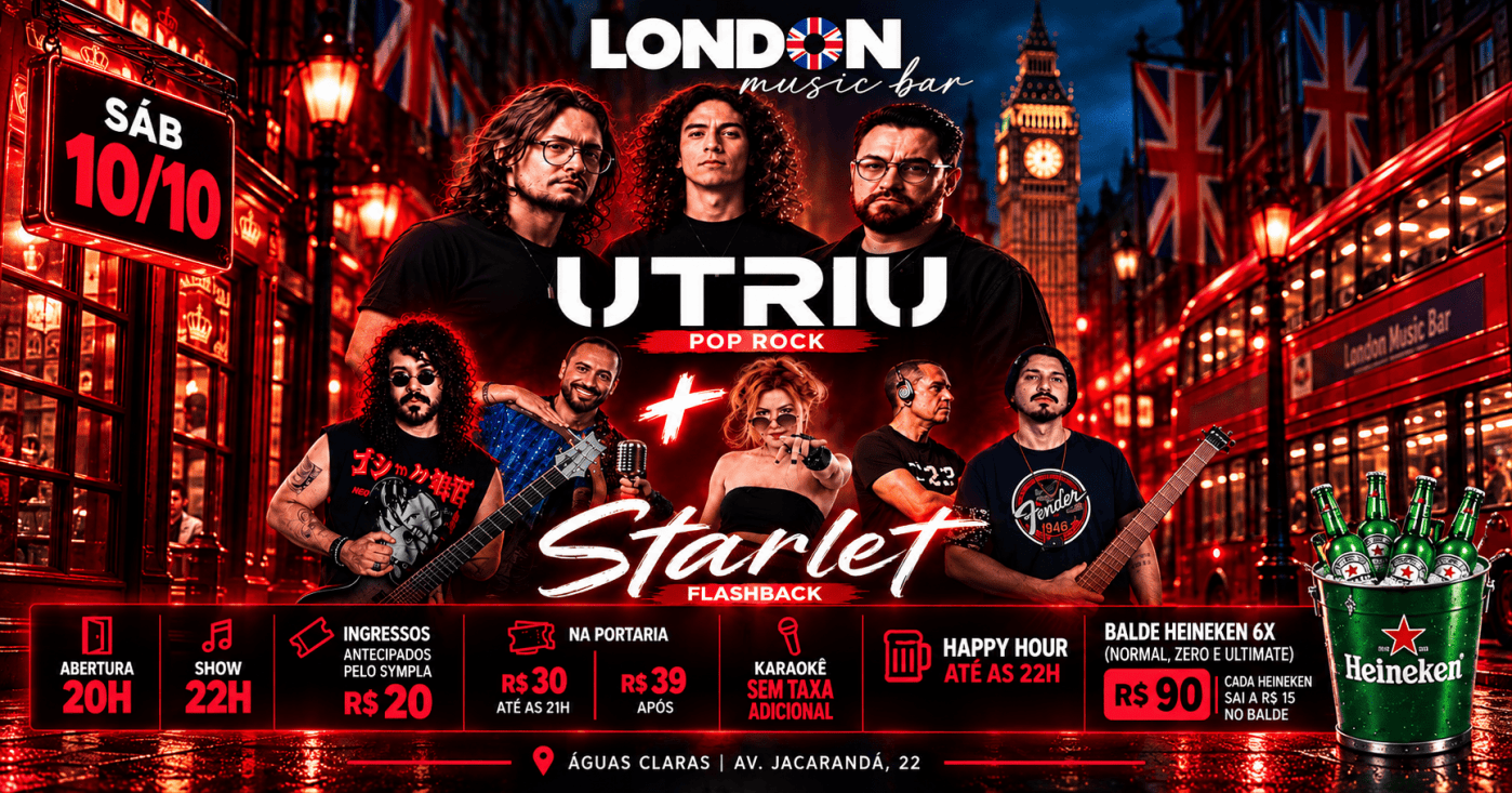 Source image — SÁBADO • 10/10 | POP ROCK + FLASHBACK Bandas: Utriu + Starlet @utriu @starlet.banda Abertura: 20H