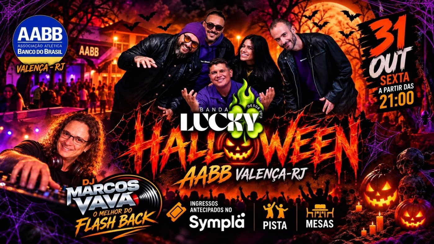 Imagem da fonte — Halloween na AABB | Banda Lucky + DJ Marcos Vavá
