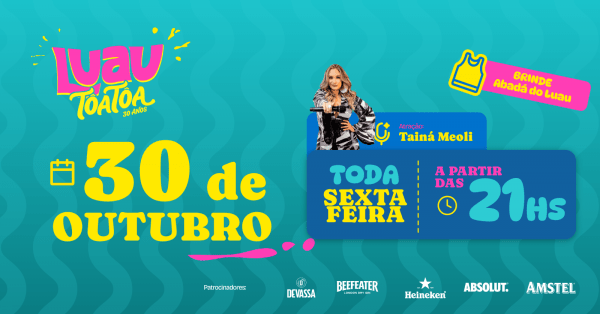 Imagem do evento LUAU TÔA TÔA - 30/10/2026 - SEXTA-FEIRA