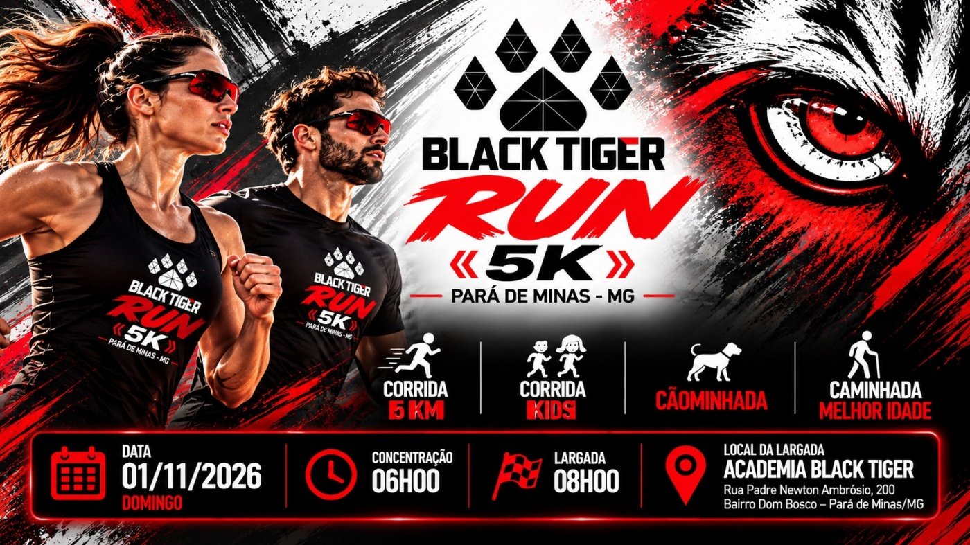 Corrida Black Tiger Run 5k Pará De Minas 2026 em Pará de Minas, MG